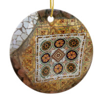 Parc Guell Mosaic Green and Orange Christmas Ornaments