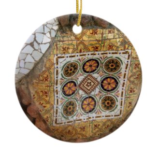 Parc Guell Mosaic Green and Orange ornament