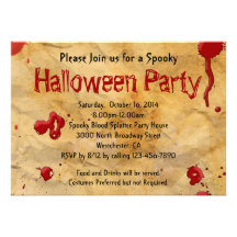 Parchment, Blood Splatter Halloween Invitations