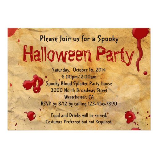Parchment, Blood Splatter Halloween Invitations