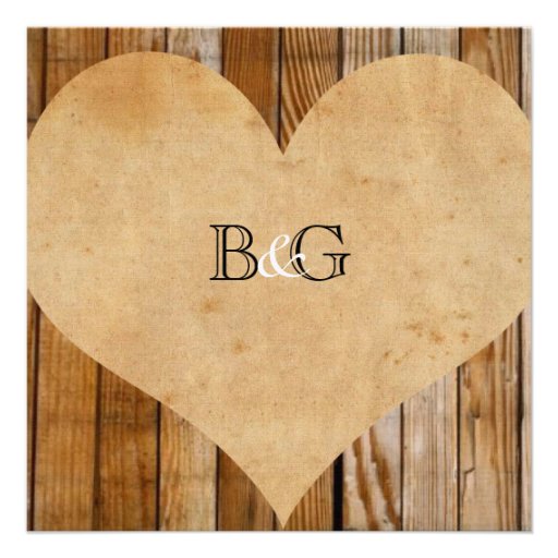 Parchment Heart Wood Country Wedding Invitation