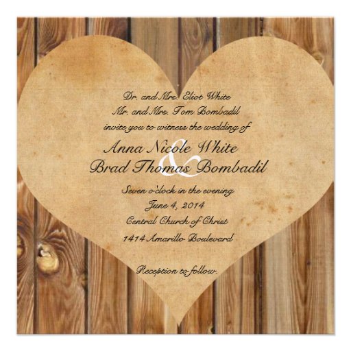 Parchment Heart Wood Country Wedding Invitation