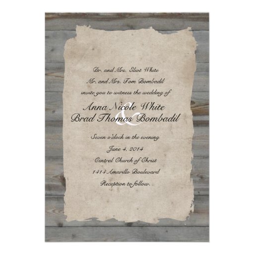 Parchment Wood Rustic Country Wedding Invitation
