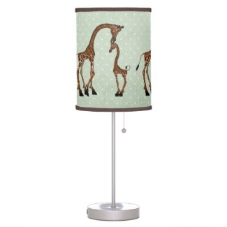 Parent And Baby Giraffe On Green Background Table Lamps