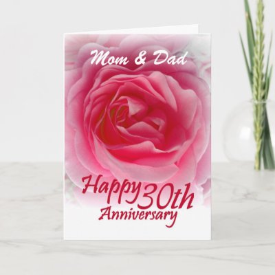 PARENTS - 30th Wedding Anniversary with Pink Rose Greeting Card by JaclinArt