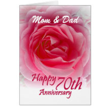 PARENTS 70th Anniversary with Pink Rose Greeting Cards