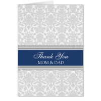Parents Wedding Day Thank You Blue Gray Damask Greeting Card