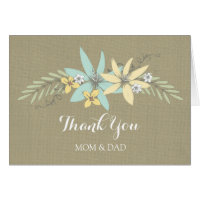 Parents Wedding Day Thank You Burlap Spring Floral Greeting Card