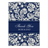 Parents Wedding Day Thank You Coral Blue Damask Greeting Card