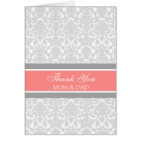 Parents Wedding Day Thank You Coral Gray Damask Greeting Card