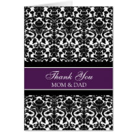 Parents Wedding Day Thank You Coral Plum Damask Greeting Card