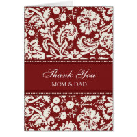 Parents Wedding Day Thank You Coral Red Damask Greeting Card