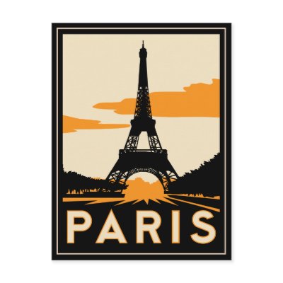 paris art deco retro travel poster postcard by strk3