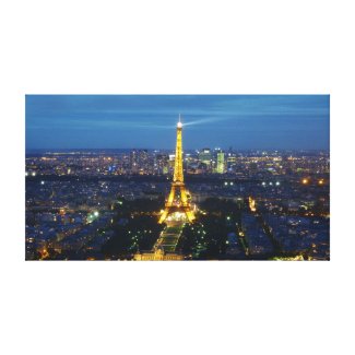 Paris at Night Aerial Panorama - wrapped canvas Stretched Canvas Print