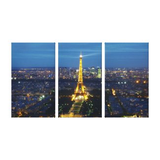 Paris at Night Aerial Panorama - wrapped canvas Stretched Canvas Print