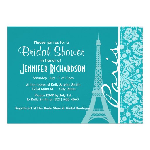 Paris; Blue-Green Damask Pattern Custom Invites