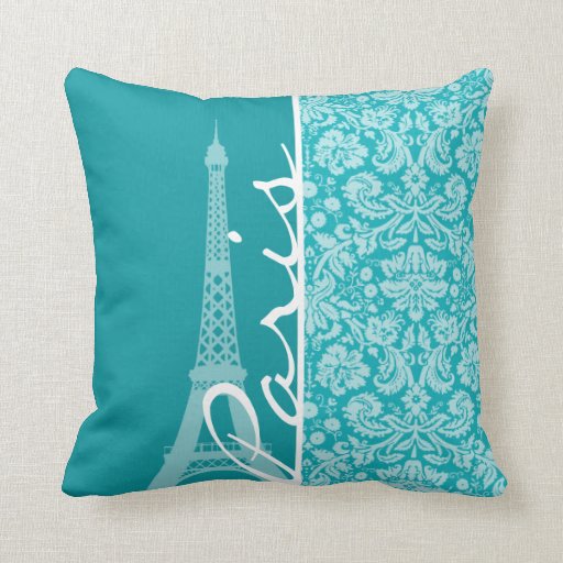 Paris; BlueGreen Damask Pattern Pillows