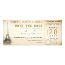 Paris boarding pass tickets for save the date personalized invites