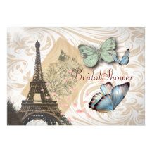 Paris Butterfly elegant  Vintage Bridal Shower Custom Invitations