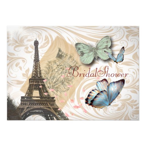 Paris Butterfly elegant  Vintage Bridal Shower Custom Invitations