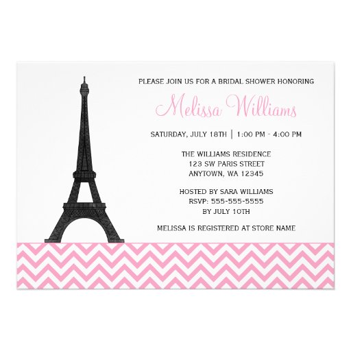 Paris Chevron Pink Black Bridal Shower Personalized Invitation