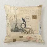 Paris Crow Globe French Postcard Pillow