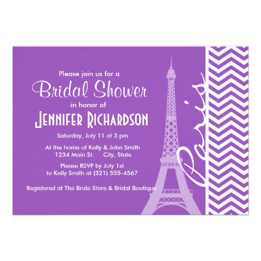 Paris; Deep Lilac Chevron Stripes Personalized Invites