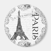 Paris Eiffel Tower and Scrolls Fridge Magnets