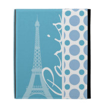 Paris, Eiffel Tower, Baby Blue Polka Dots iPad Folio Covers