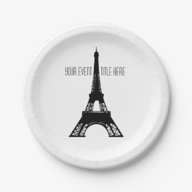 Paris Eiffel Tower black and white 7 Inch Paper Plate