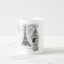 Paris Eiffel Tower Black & White Collage French Porcelain Mugs