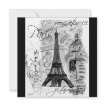 Paris Eiffel Tower Black & White Collage Custom Announcements