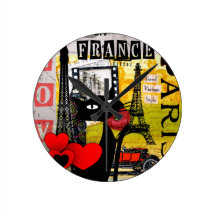 Paris Eiffel Tower Cat Lovers gifts Wallclocks