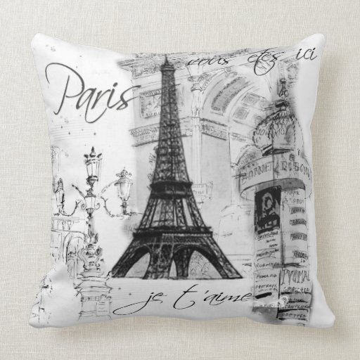 Paris Eiffel Tower Collage Black & White Throw Pillows