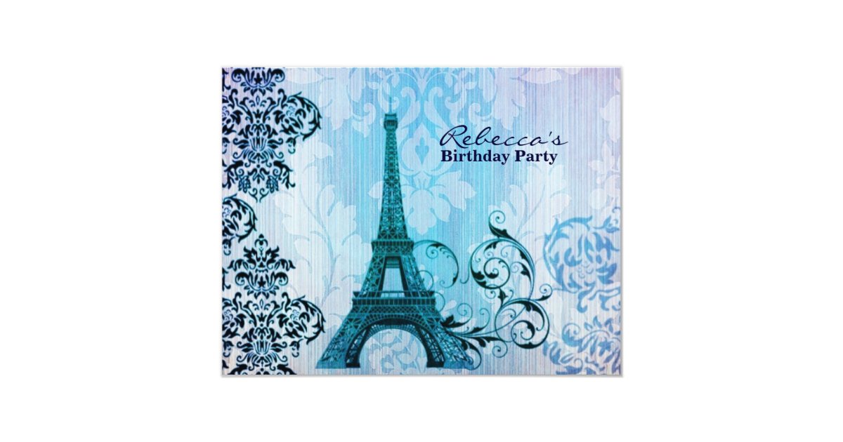Paris eiffel tower floral vintage birthday party card | Zazzle