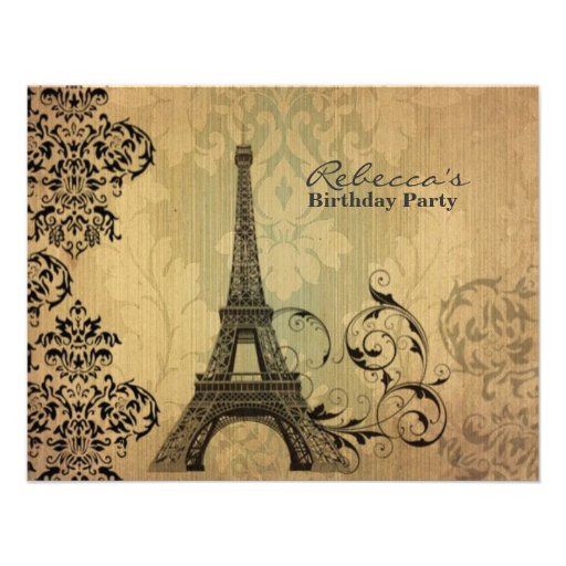 paris eiffel tower floral vintage birthday party personalized invitations
