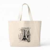 Paris Eiffel Tower French Scene Collage Canvas Bags