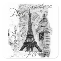 Paris Eiffel Tower French Scene Collage Square Sticker