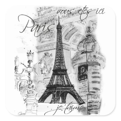 Paris Eiffel Tower French Scene Collage Square Sticker