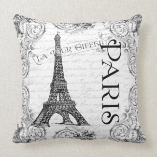Paris Eiffel Tower French Scrolls Throw Pillows