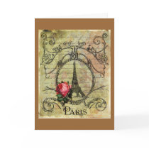 Paris Eiffel Tower & Red Rose Steampunk Cards