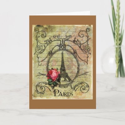 Paris Eiffel Tower & Red Rose Steampunk Cards