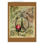 Paris Eiffel Tower & Red Rose Steampunk Cards