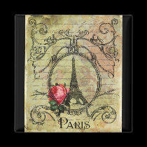 Paris Eiffel Tower & Red Rose Steampunk magnets