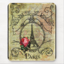 Paris Eiffel Tower & Red Rose Steampunk Mousepads