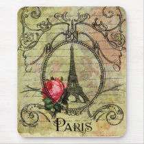 Paris Eiffel Tower & Red Rose Steampunk Mouse Pad
