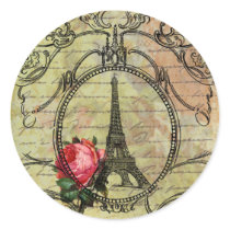 Paris Eiffel Tower & Red Rose Steampunk Stickers
