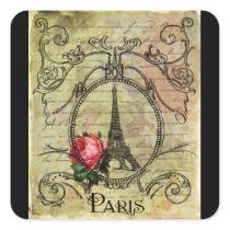 Paris Eiffel Tower & Red Rose Steampunk Stickers