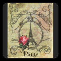 Paris Eiffel Tower & Red Rose Steampunk stickers