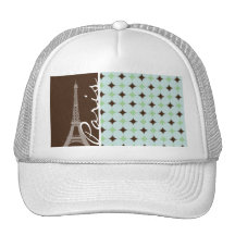 Paris; Eiffel Tower; Sage Green & Brown Mesh Hats